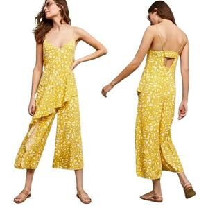Anthropologie Maeve Jumpsuit Womens Size 14 Yellow Brittany Ruffle Wide Leg Crop